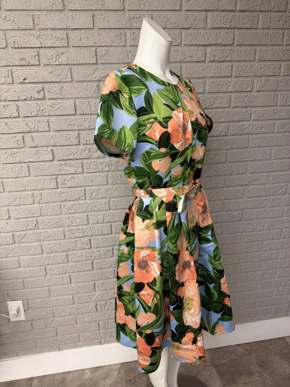Tahari ASL Women's Floral Belted Pleated Short Sleeve Dress Size 8 - Picture 7 of 16